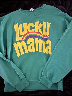 Sweetees Green Sweatshirt with Yellow 'Lucky Mama' and Rainbow